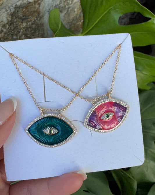 Evil Eye Necklace - Pink or Green