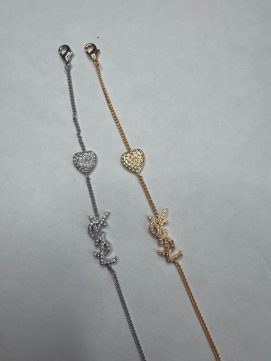 Heart Y bracelet - gold and silver
