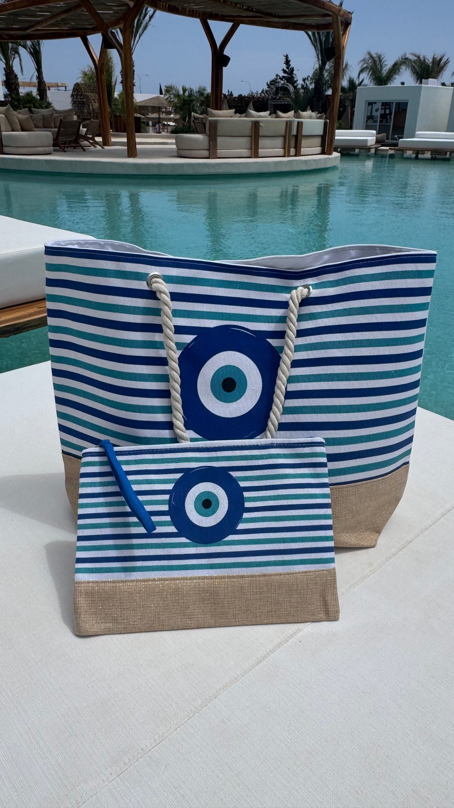 Evil eye beach bag and clutch