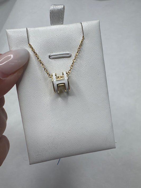 H necklace - gold and white