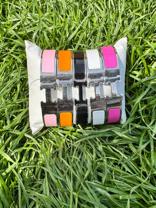 Silver H Thick Bangle