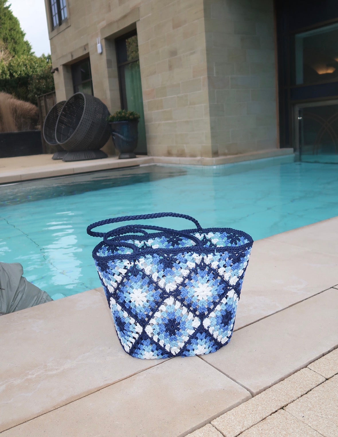Crochet Tote Bag - Blue