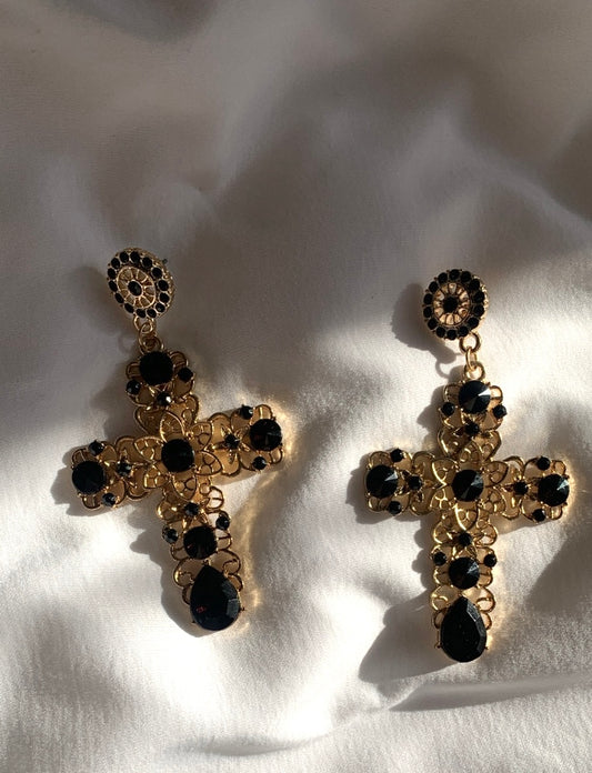 Black & Gold Large Vintage Style Earrings