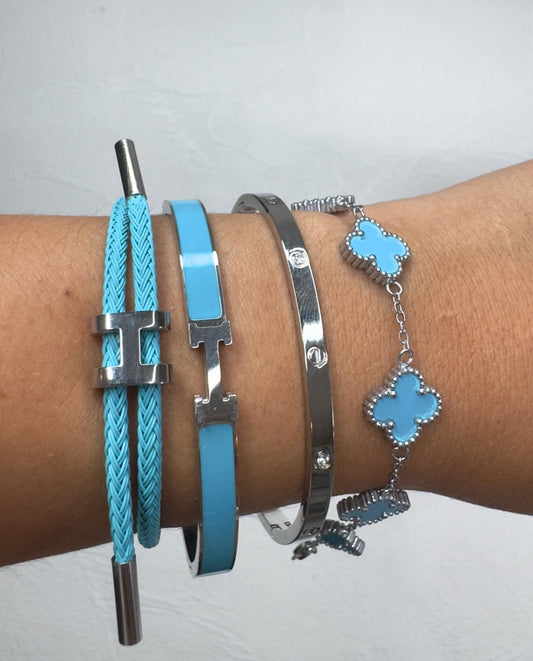 Baby Blue & Silver stack x4
