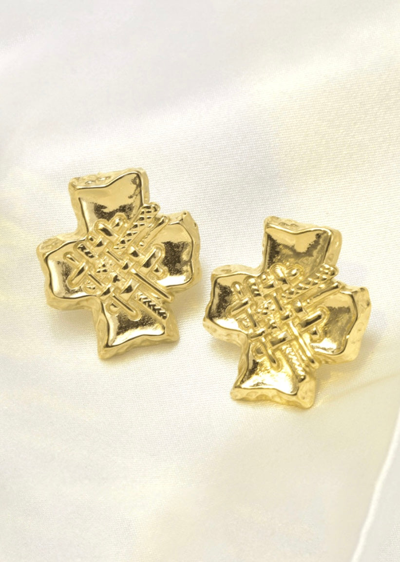 Vintage Gold Cross Studs