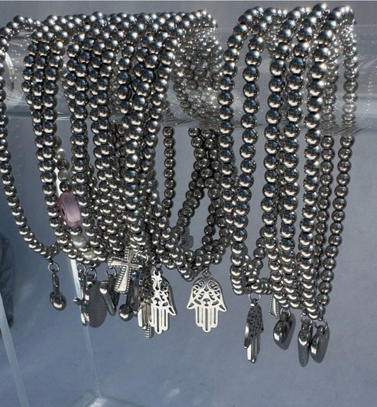 Silver beaded bracelet - various designs