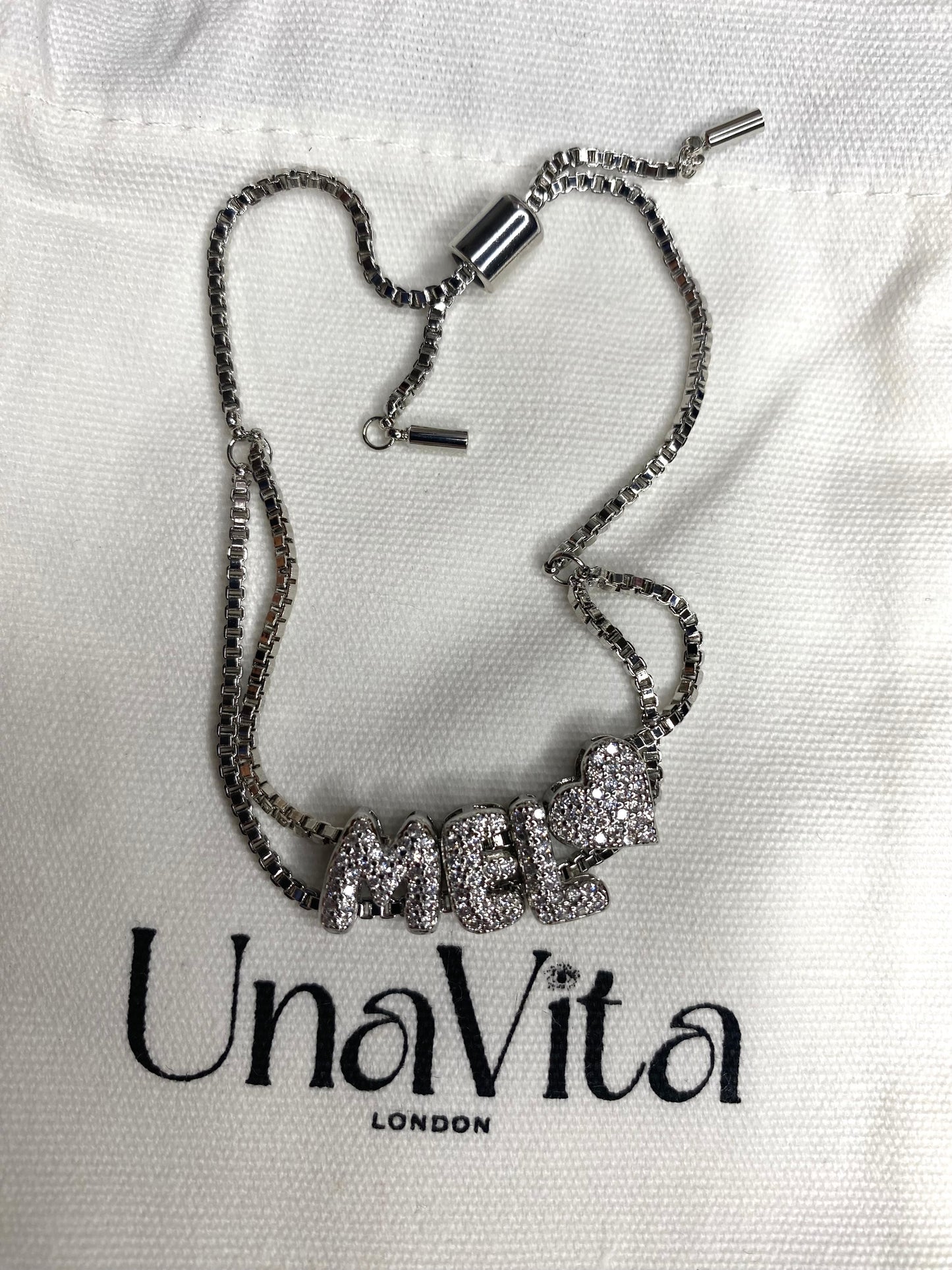 Mini Diamond Initial Letter bracelet  - SILVER