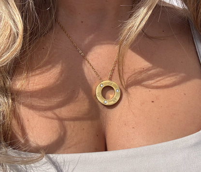 Large Gold Diamond Circle Necklace