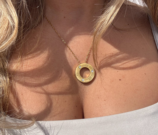Large Gold Diamond Circle Necklace