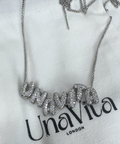 Mini Diamond Initial Letter Necklace - SILVER (4 letters included)