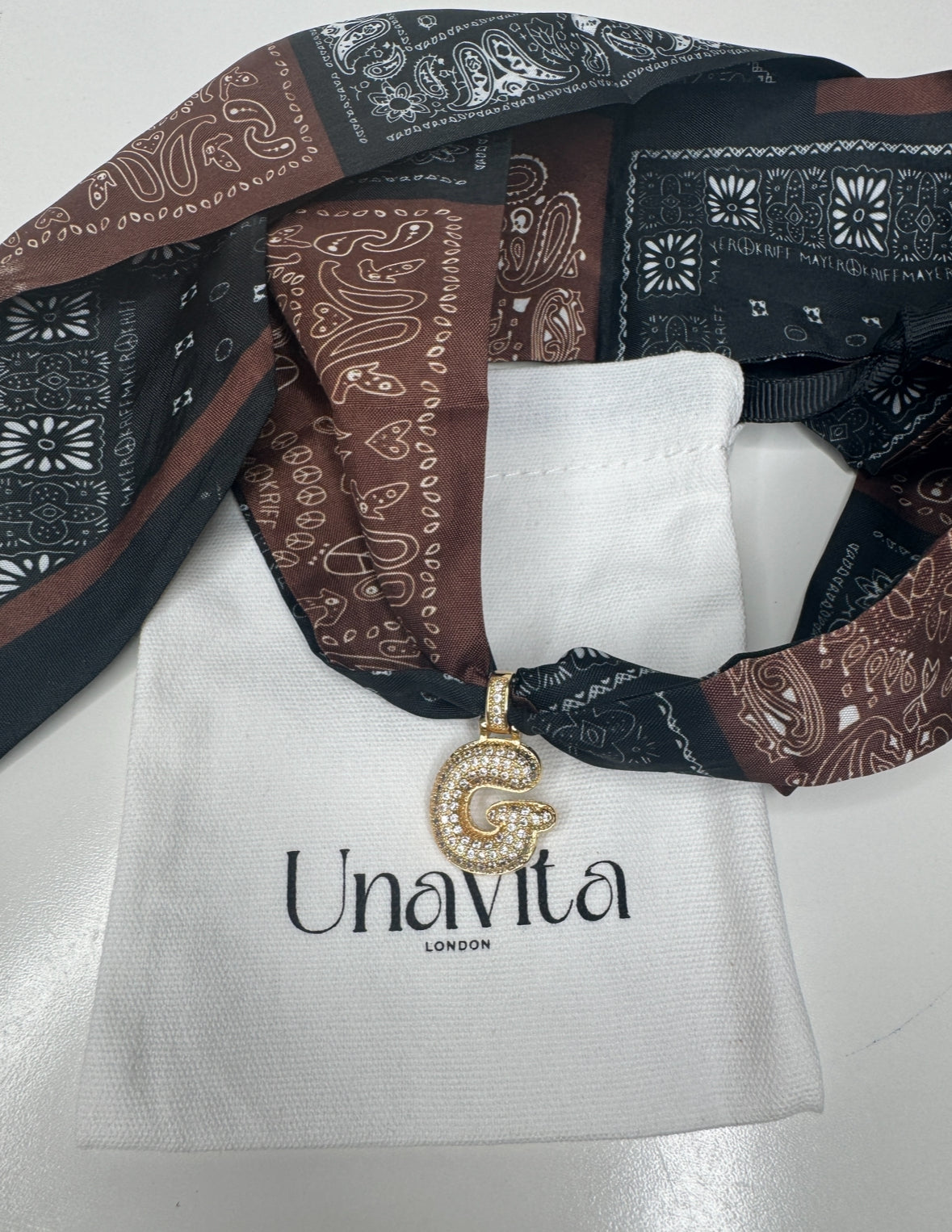 Initial bubble brown & black bandana necklace