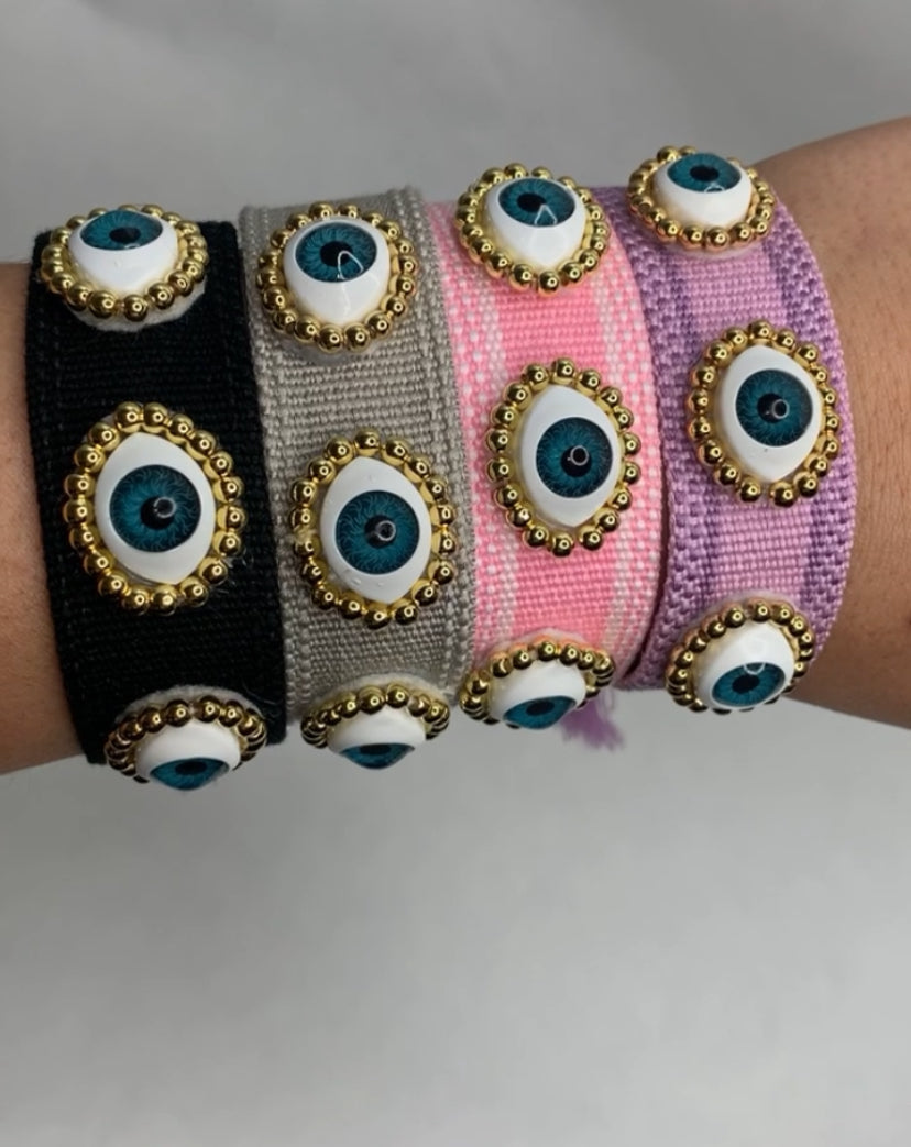 Evil eye cloth bracelets - 4 colours