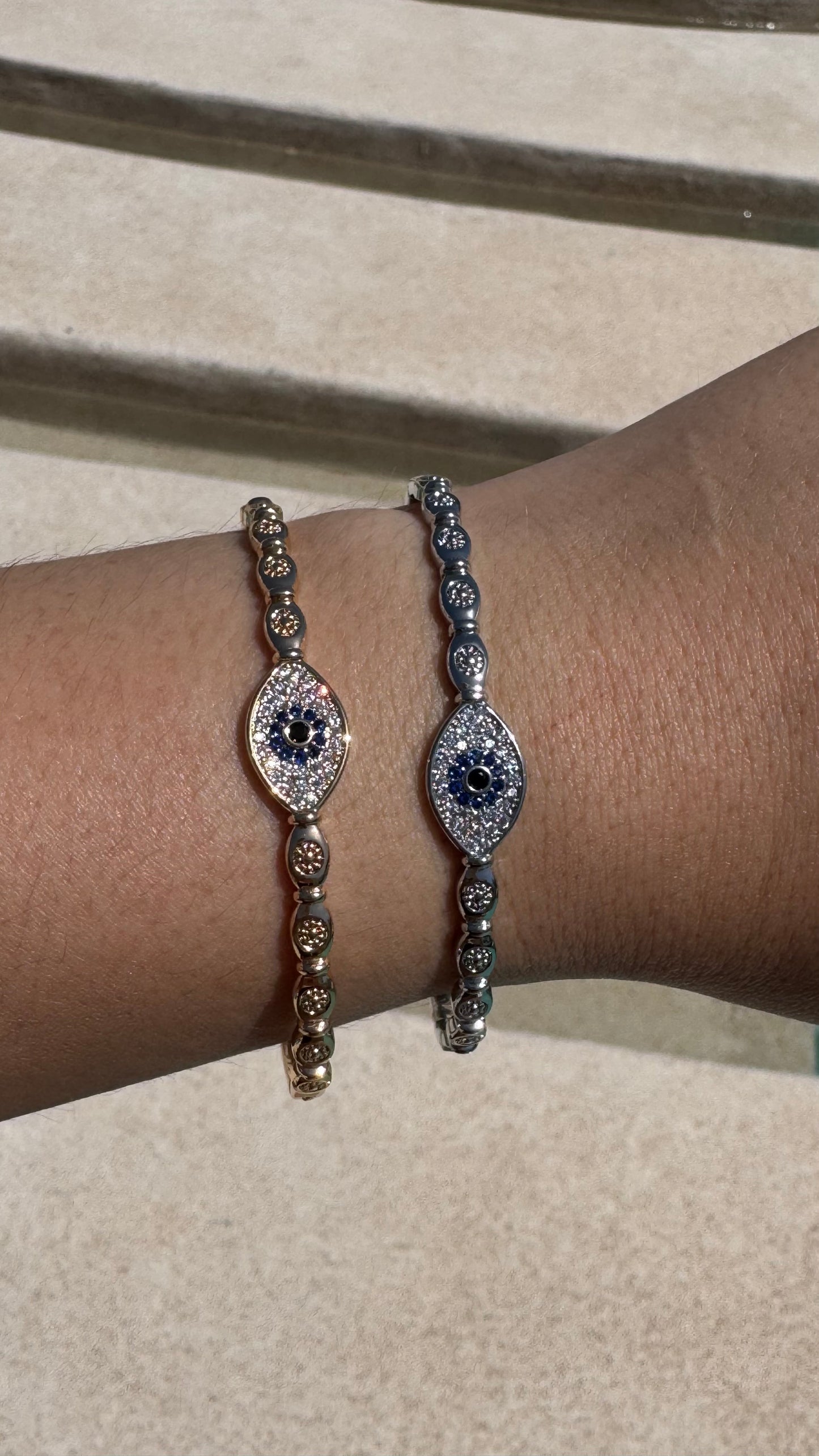 Diamond Evil eye bangle - Silver or Gold
