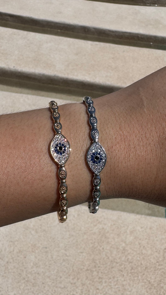 Diamond Evil eye bangle - Silver or Gold