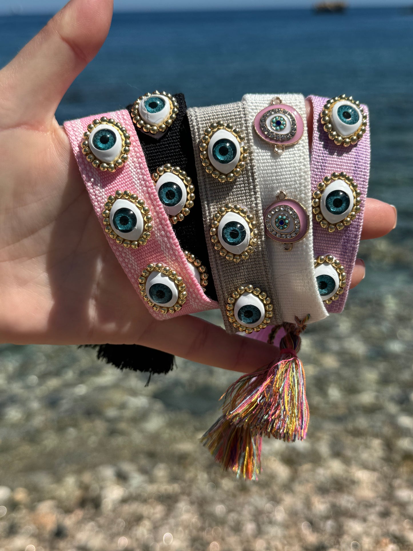 Evil eye cloth bracelets - 4 colours