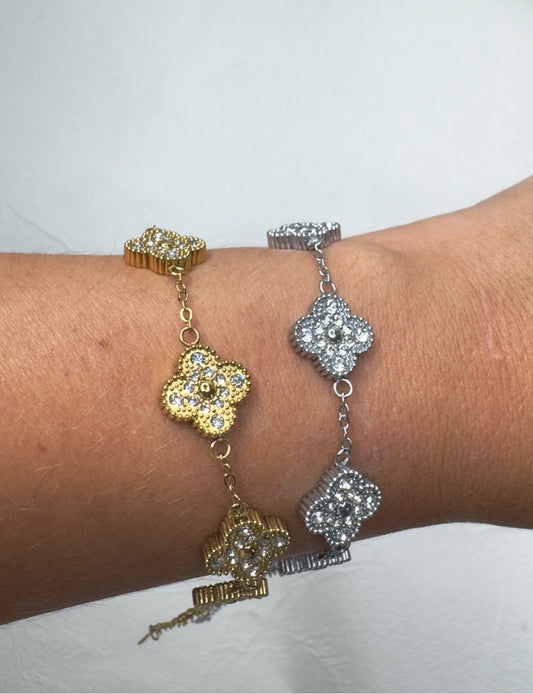 Gold & Silver Diamond leaf Bracelet