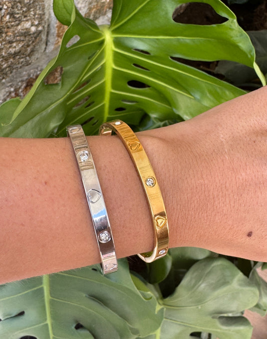 Heart Diamond Bangle - Gold or Silver