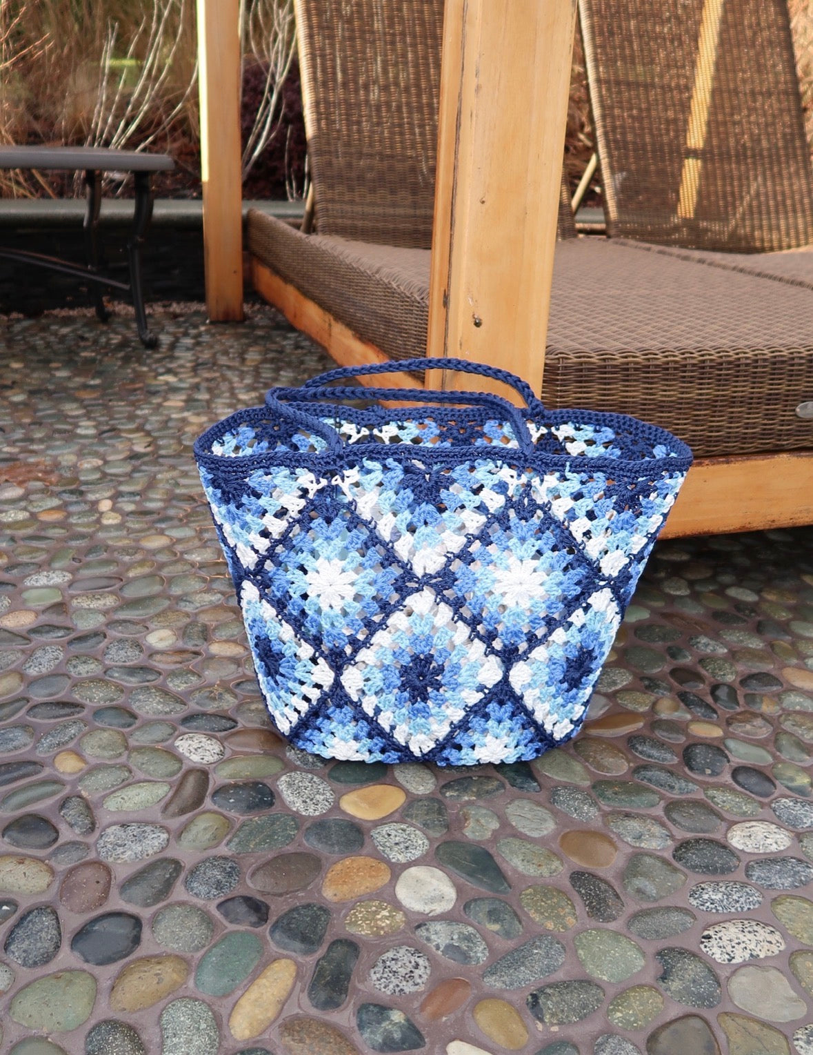Crochet Tote Bag - Blue