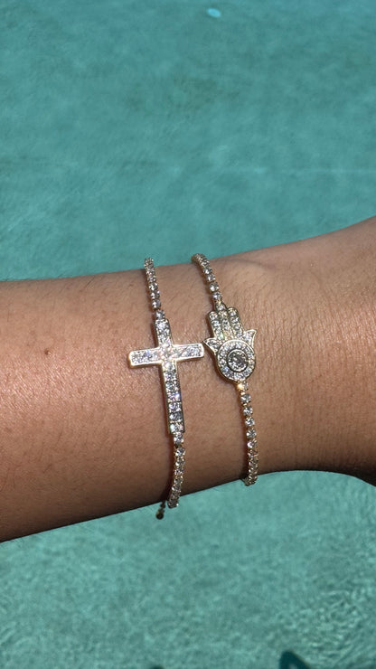 Hamsa & Cross Adjustable bracelet - Gold or Silver