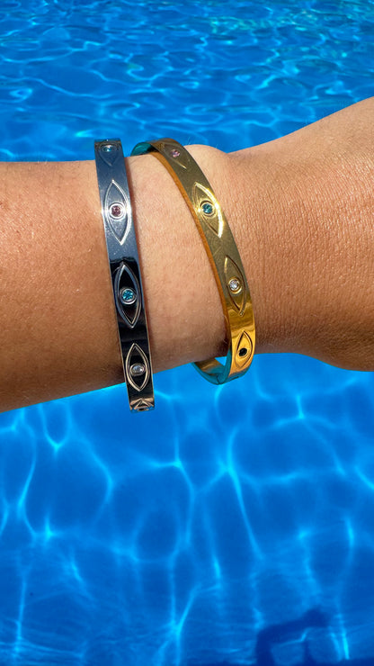 Evil eye bangle - gold or silver