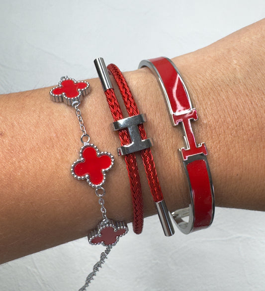 Cherry Red & Silver Bracelet stack