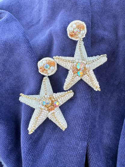 White Starfish Earrings