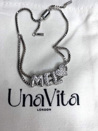 Mini Diamond Initial Letter bracelet  - SILVER