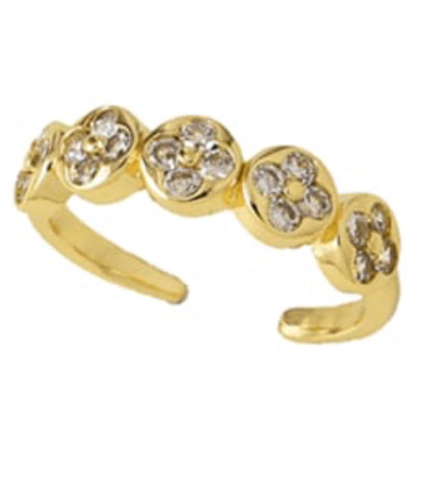 Diamond Flower Gold Adjustable Ring