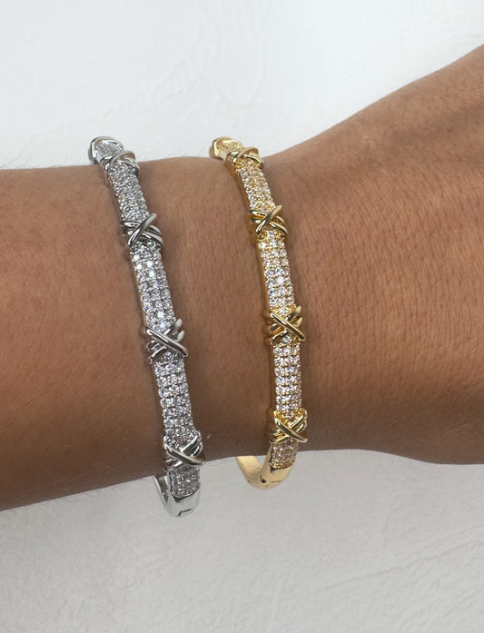 Kiss Diamond Bangle - Gold or Silver