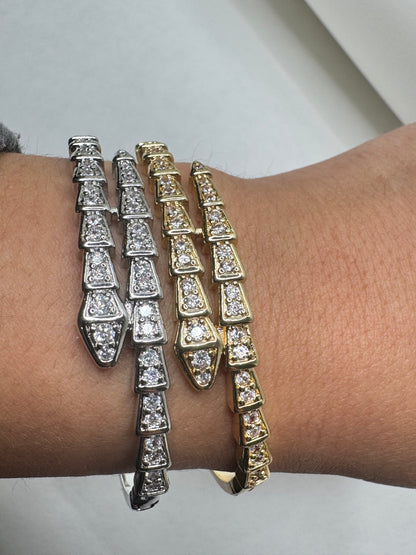 Diamond Snake Bangle - Gold & Silver