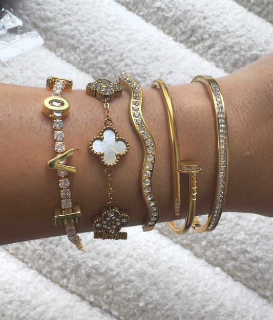 Gold & Diamond Bracelet Stack x5