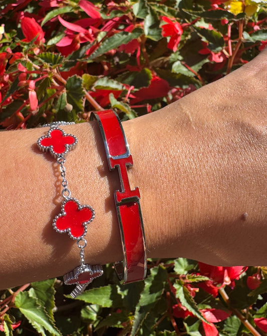 Cherry Red & Silver Bracelet stack x2
