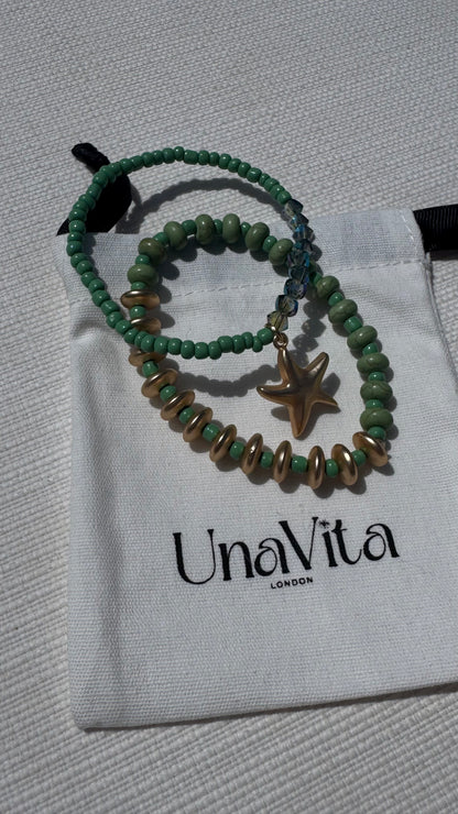 Green Starfish bracelet stack
