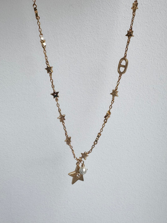 Ciara Gold Pearl & Star Necklace  (Matching bracelet available)