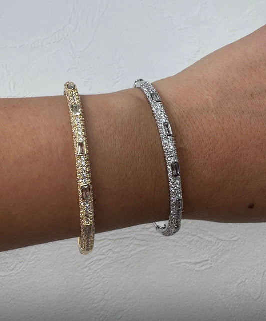 Rectangle Diamond Bangle - Gold or Silver