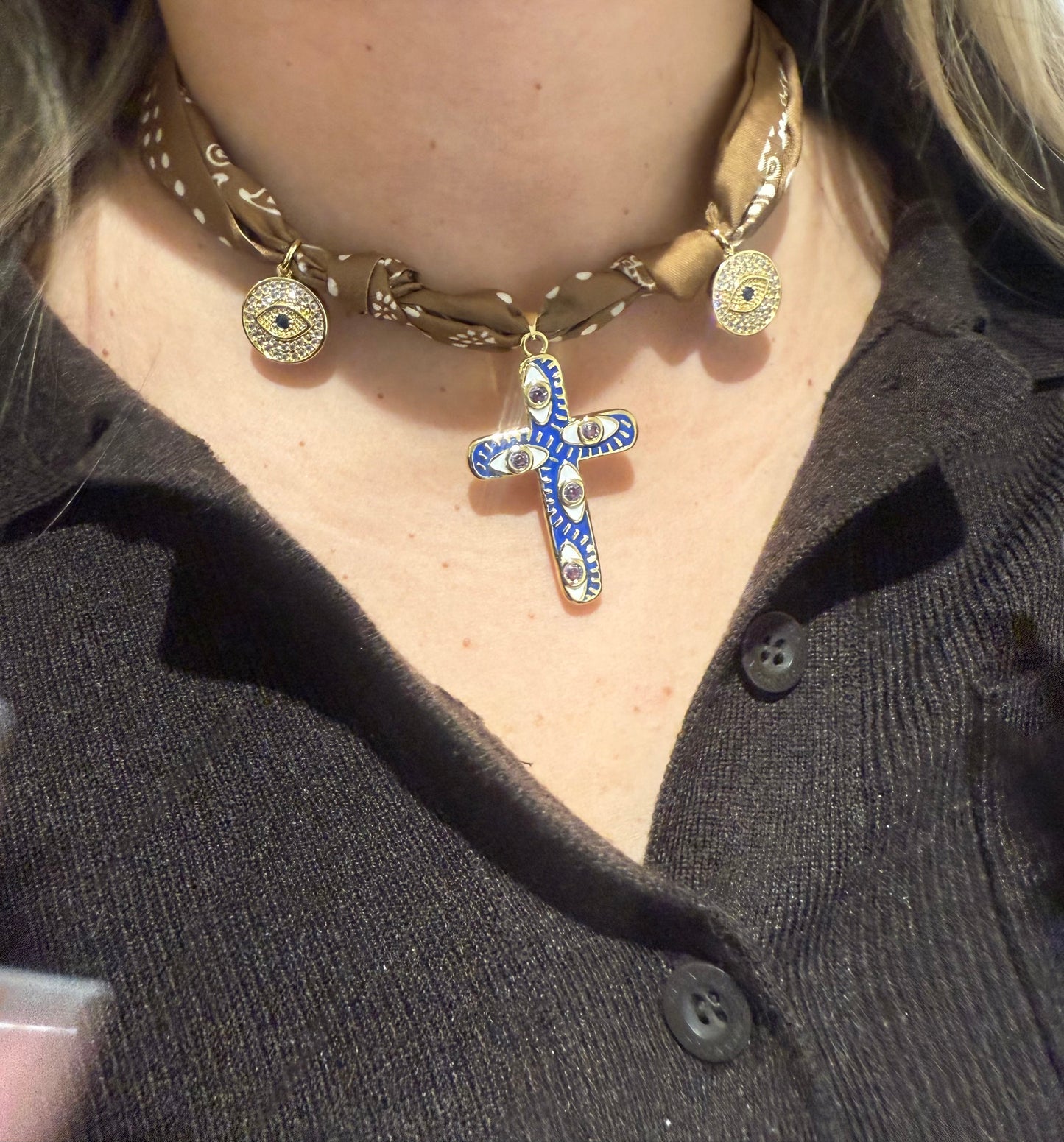 Evil eye & Necklace Rust Scarf Necklace