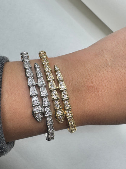 Diamond Snake Bangle - Gold & Silver