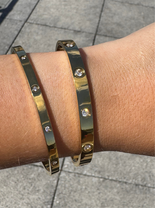 Diamond gold bangle - thin & thick