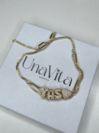 Mini Diamond Initial Letter bracelet  - GOLD