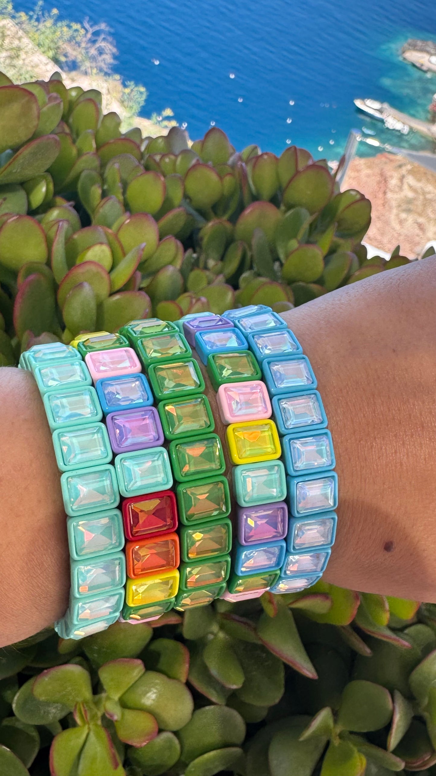 Square Crystal Bead Bracelets - various colours