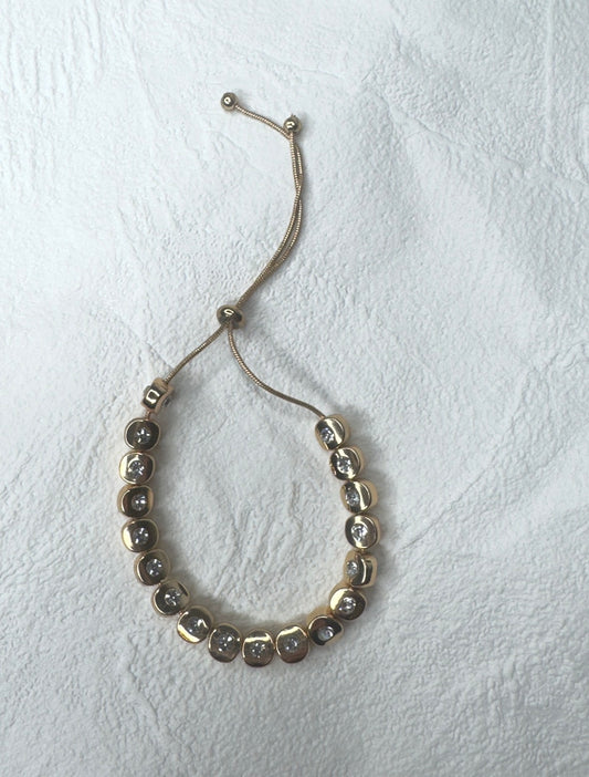 Gold & Diamond ball adjustable bracelet