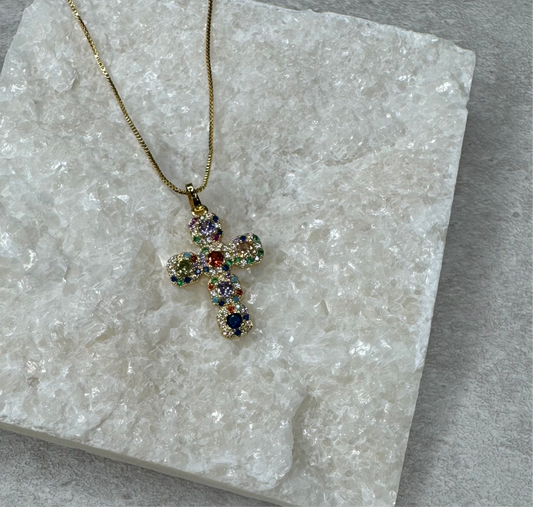 Multicoloured Chunky Cross Necklace