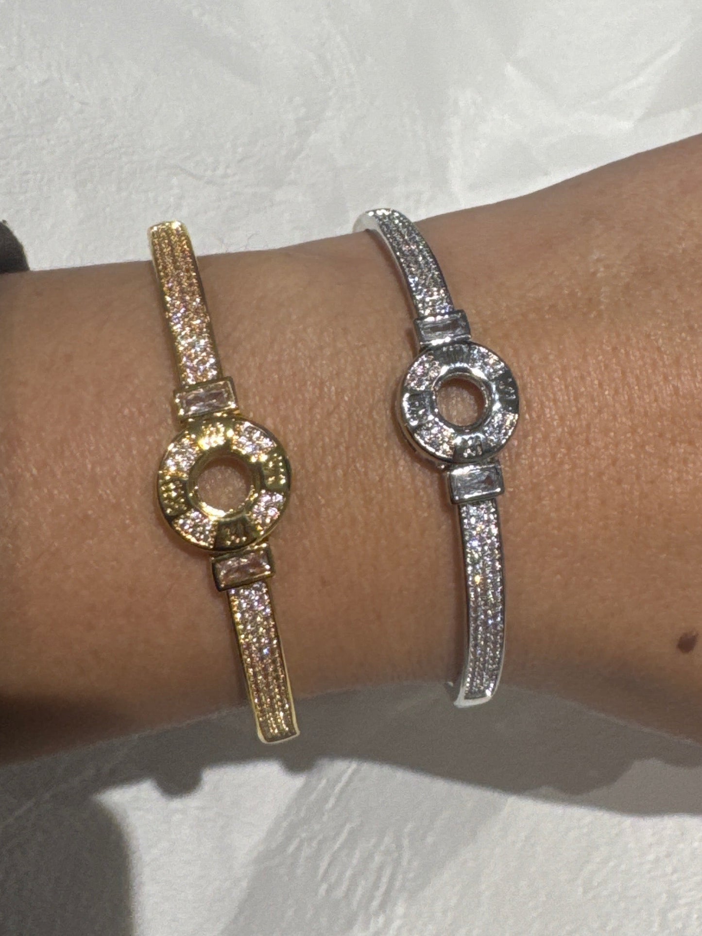 Clock Diamond Bangle - Gold or Silver