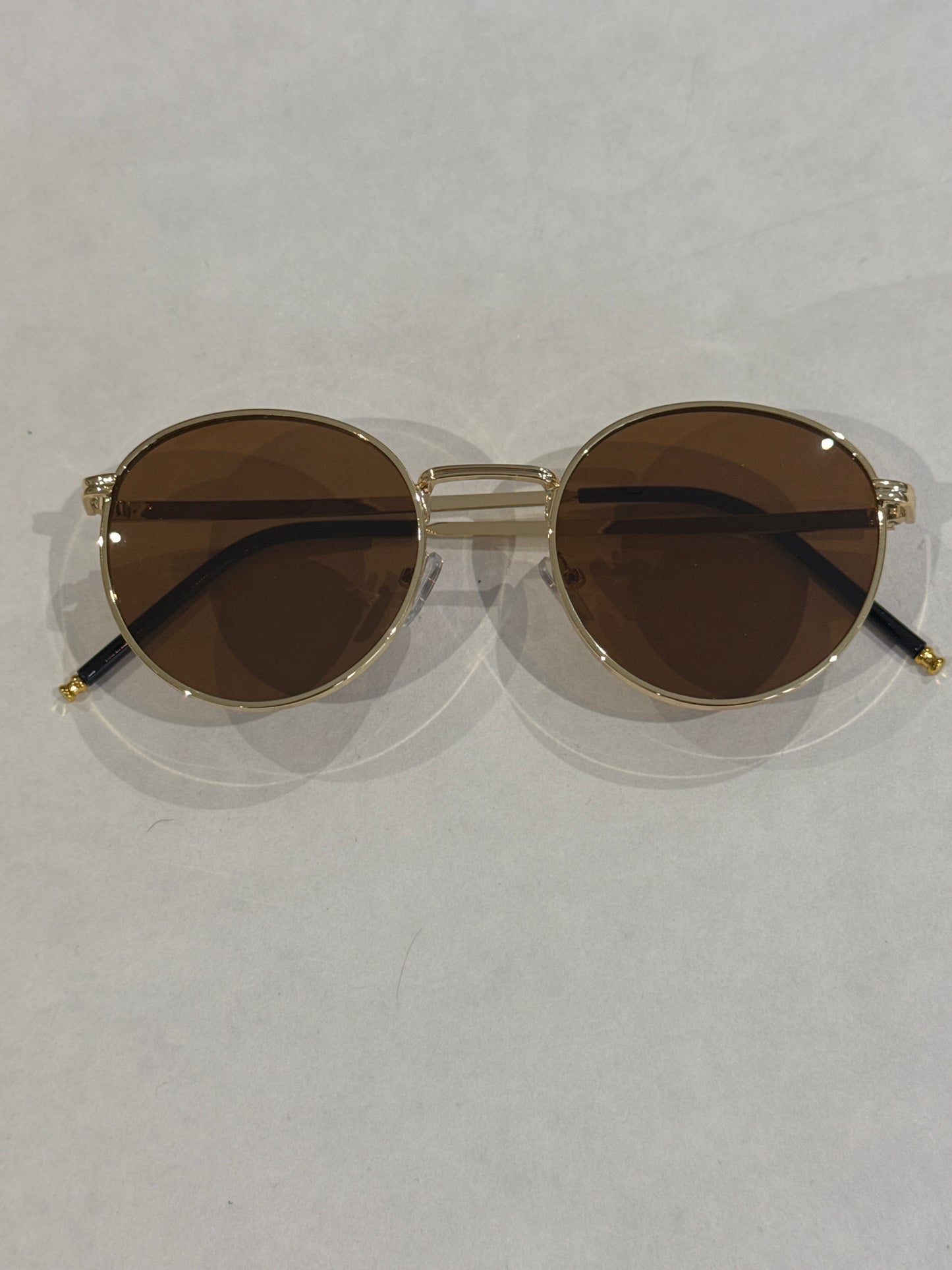Round tan & gold sunglasses