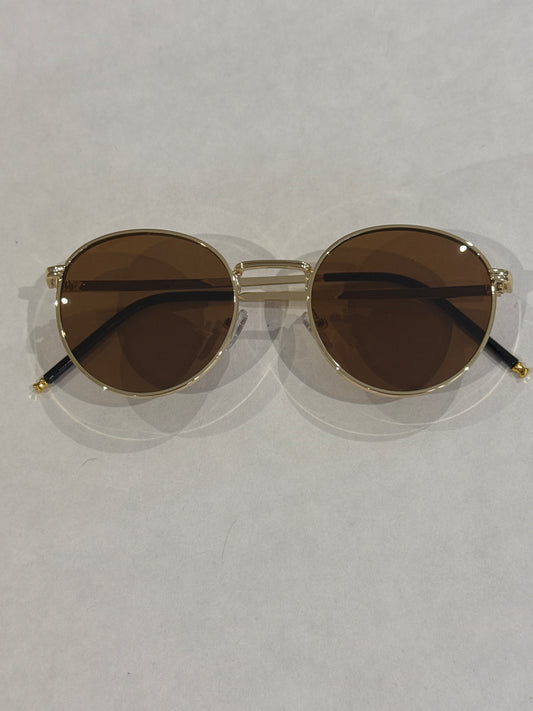 Round tan & gold sunglasses