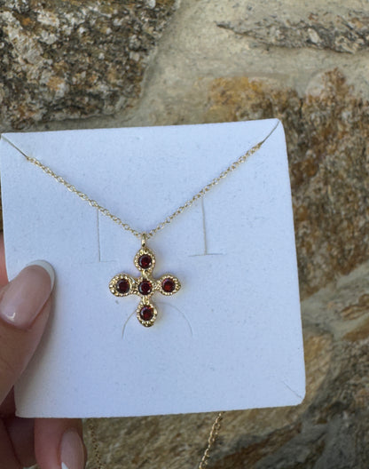 Cherry Red Mini Cross Necklace
