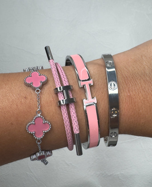 Baby Pink & Silver stack x4