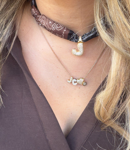 Initial bubble brown & black bandana necklace