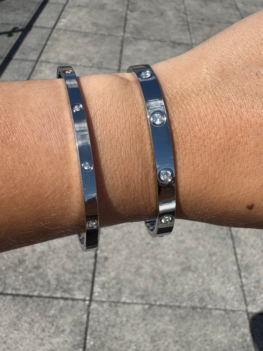 Diamond silver bangle - thin & thick