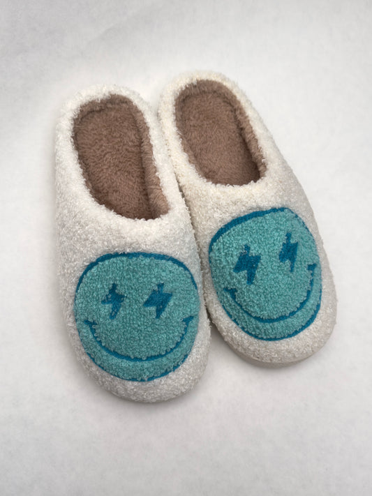 Blue smiley face slippers